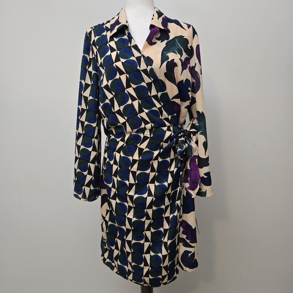 Donna Morgan Wrap Dress | Abstract Floral & Geo Print | NWT Size 14